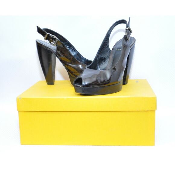 Fendi Italy Vernice Radica Peep Toe Platform Sandal Heel Tabacco Brown 37.5/7 - Picture 2 of 11